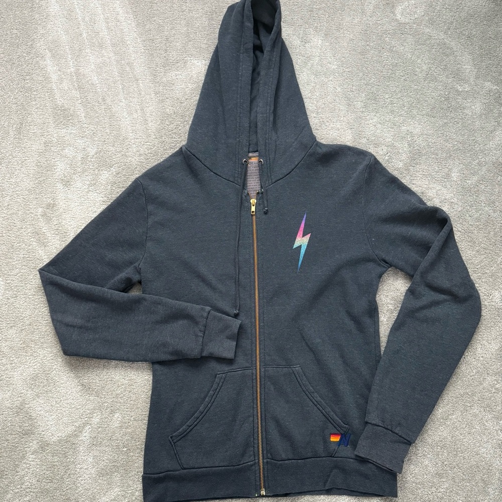 Aviator Nation Charcoal Hoodie with Colorful Bolt